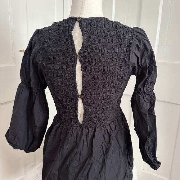 Ganni Black Puff Sleeve Smocked Mini Dress - Picture 4 of 6